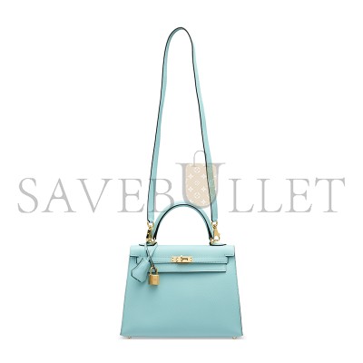 HERMÈS BLUE ZEPHYR EPSOM LEATHER SELLIER KELLY 25 WITH GOLD HARDWARE (25*17*7cm) 